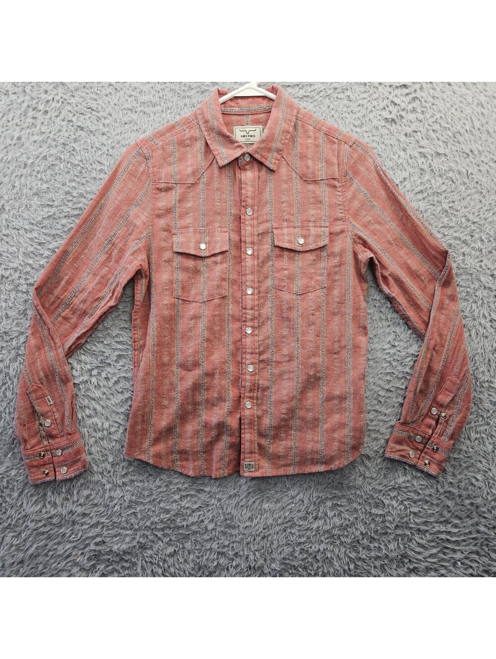 KIMES Ranch Shirt Men Small Pearl Snap Cowboy Western Shirt Cotton Stripe *Cuff